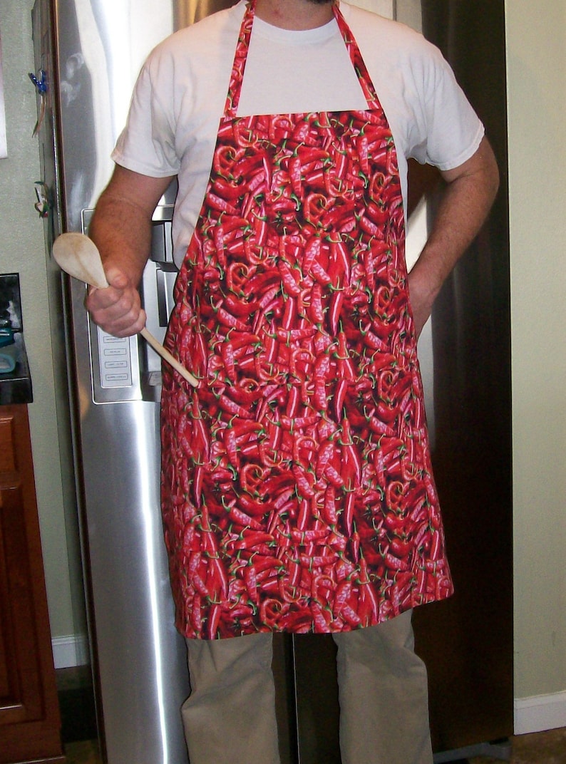 Red Butcher Apron Fits Sizes M to 2XL Chili Pepper Red Unisex Apron Chili Cookoff Apron