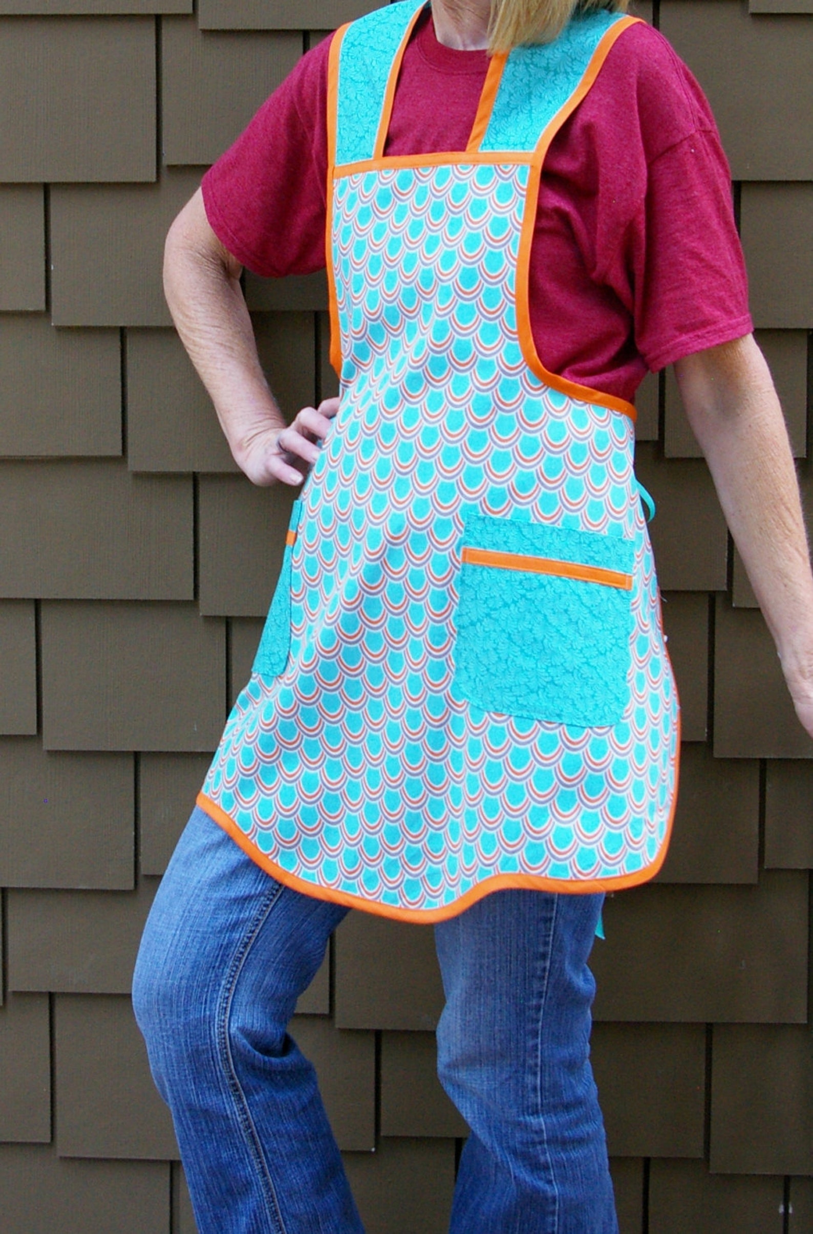 Retro Kitchen Apron Aqua and Orange Size Small Etsy
