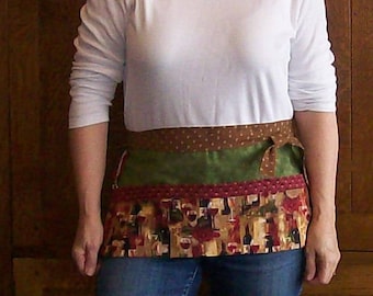 Wine Vendor Apron - Wine Bar Apron - Brown, Wine and Green Vendor Apron - One Size