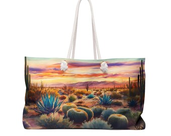 Desert Sunset Weekender Bag: Boho Travel Tote, Vacation Bag