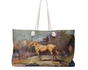 Equestrian Weekender Bag: Golden Horse Art Travel Tote