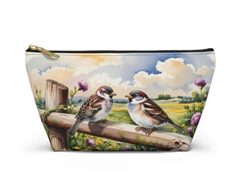 Floral Art Accessory Pouch: Bird & Daisy Design, Travel Organizer