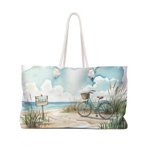 Beach Bike Ride Weekender Bag, Perfect for Summer Trips, Vacation Getaway, Beach Lover Gift, Eco-Friendly Tote, Travel Companion, Knitting
