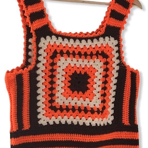 Made to Order 70s Are Back Hand Crochet Granny Square Tank Top Vest ...