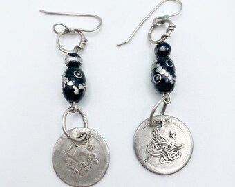 ottoman coin earrings with black coral bead