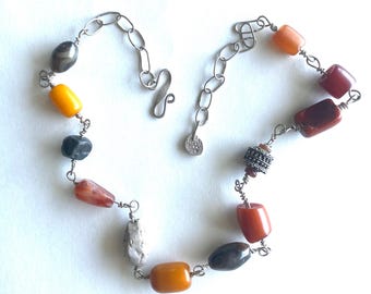 Phenolic resin  and glass Bedouin beads and sterling silver links