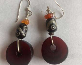 Bedouin pressed-amber beaded earrings