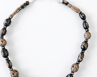 black coral.  beaded necklace