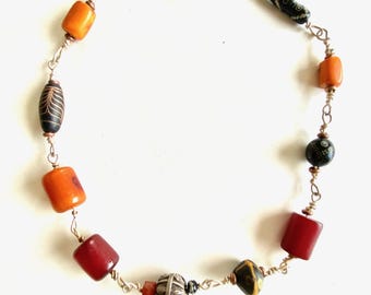 Beaded necklace with sterling connections