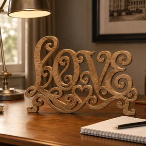 Wood Love Sign Scroll Saw Pattern Laser Cut File Digital File, Valentine Heart Wooden Decor