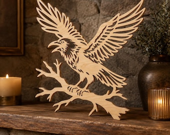 Wood Eagle on Branch Scroll Saw Laser Cut File Digital File,Pdf,Svg,Dxf