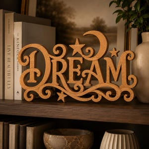 Arquivo digital para corte a laser de placa de madeira com tema de sonho, decoração.
