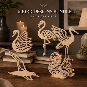 5 ScrollSaw Pattern Water & Coastal Bird Scroll Saw Laser Cut Bundle SVG DXF PDF
