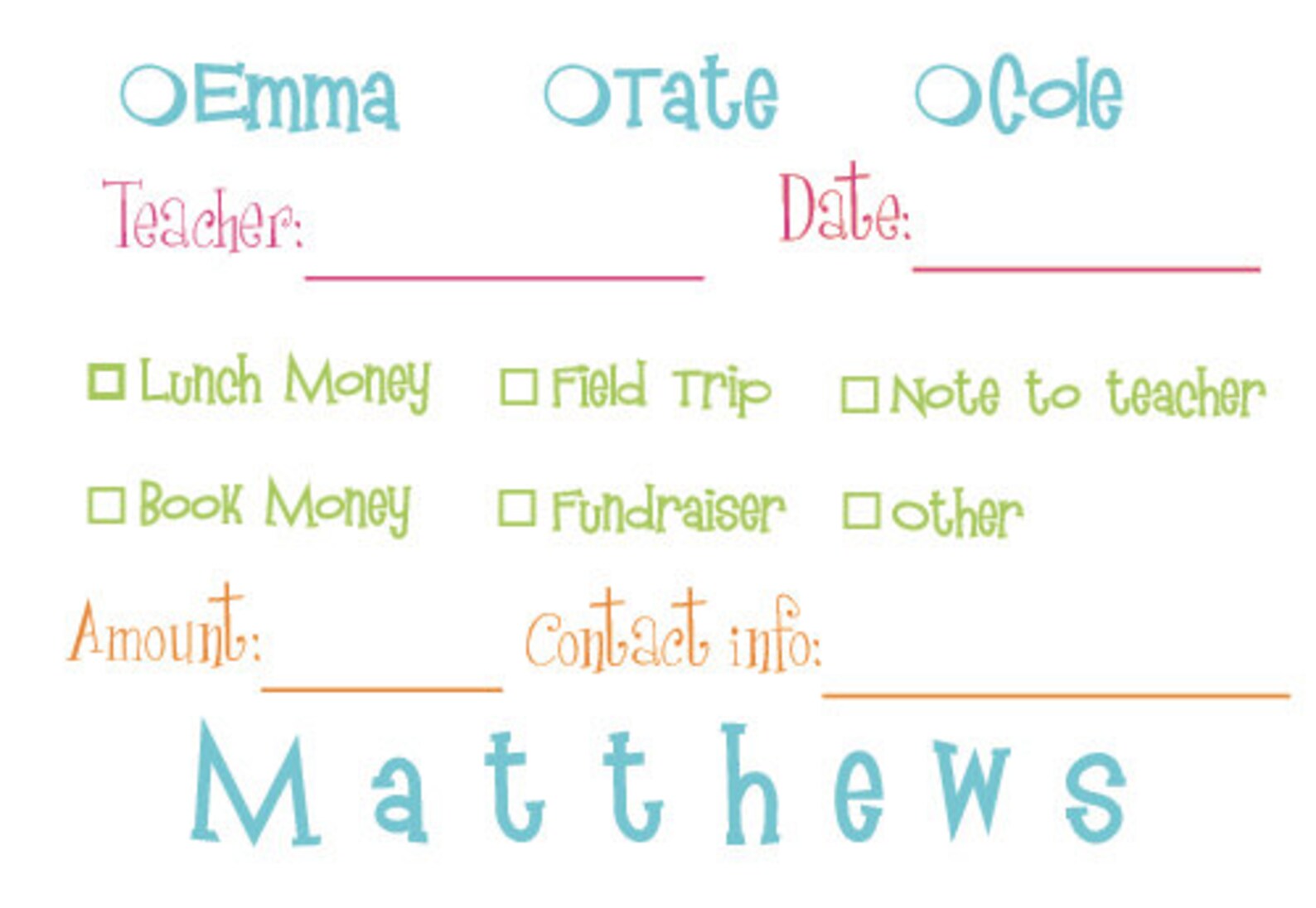 Personalized School Money Envelopes Set of 20 Etsy