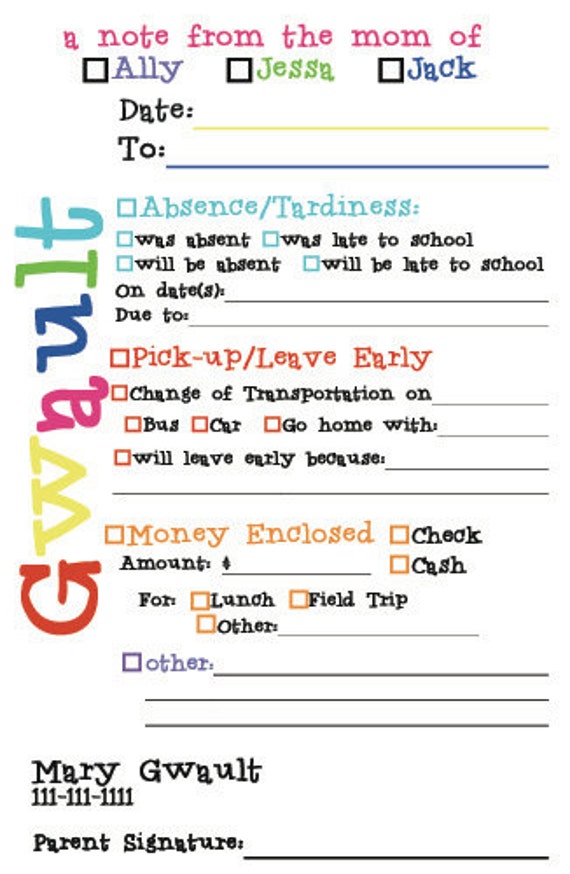 Personalized Excuse Notepad custom notepad Note pad for school grocery