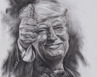 Donald Trump Thumbs Up Art Print – MAGA Charcoal Wall Decor – Conservative USA Gift – Patriotic President Drawing – 12x15, 16x20
