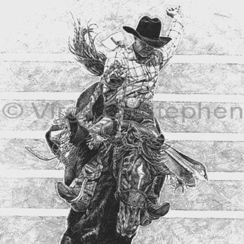 Rodeo art, World Champion Ty Murray, drawing of rodeo cowboy, NFR rodeo