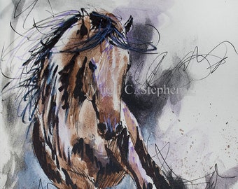 11x15 Horse Art Print | Wild Mustang Watercolor Sketch | Rustic Western Wall Decor | Modern Ranch Farmhouse Horse Lover Gift