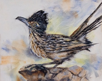 Roadrunner art, Range Rooster, print from my original oil painting of a Roadrunner, wildlife bird art of Roadrunner