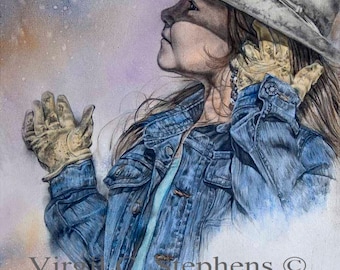 Cowgirl art, Always A Lady, print from the original oil painting of a cowgirl getting pretty cowgirl art, ranch artwork, lady cowgirl