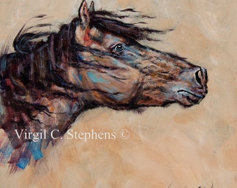 16x16 Horse Art Print | Colorful Running Horse Western Painting | Rustic Ranch Wall Decor | Country Farmhouse Equestrian Gift