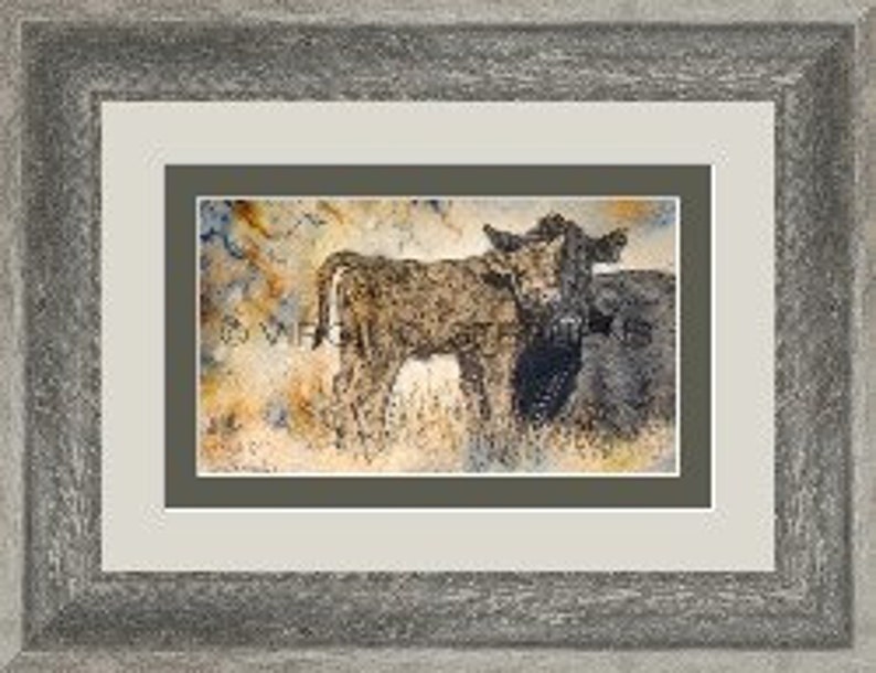 Cattle Art, Mothered Up, print from the original oil painting of a cow and her calf, cattle art, western art of cows, cattle in New Mexico image 2