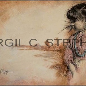 Native American art, Deep Thoughts, print from the original oil painting of a young Apache girl into some deep thought
