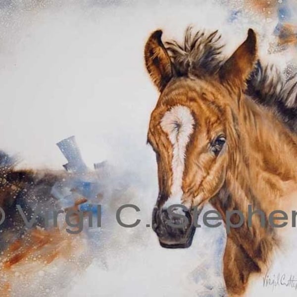 Horse art, American Beauty, print from the original oil painting of a filly, baby horse, equine, western artwork of horses