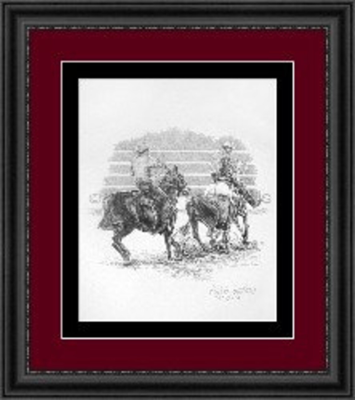 Team Roping, Drawing of Rodeo Cowboys Team Roping at the Rodeo, Western ...