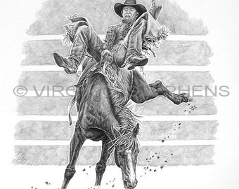 8x10 Cowboy Western Fine Art Print, "Bareback" ORIGINAL ARTIST -High Quality- Printed on Heavy Archival Paper, Unframed