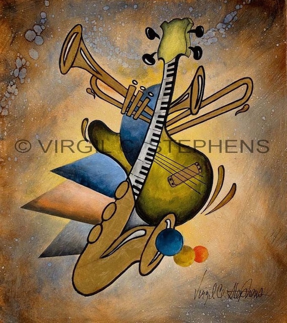14x16, 16x18 Abstract Jazz Music Wall Art | Colorful Instrument
