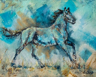 12x16, 15x20 Horse Art Print | Colorful Running Horse Western Painting | Rustic Ranch Wall Decor | Country Farmhouse Equestrian Gift