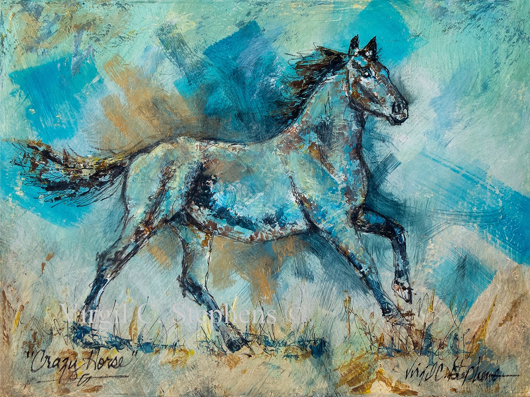 12x16, 15x20 Horse Art Print | Colorful Running Horse Western