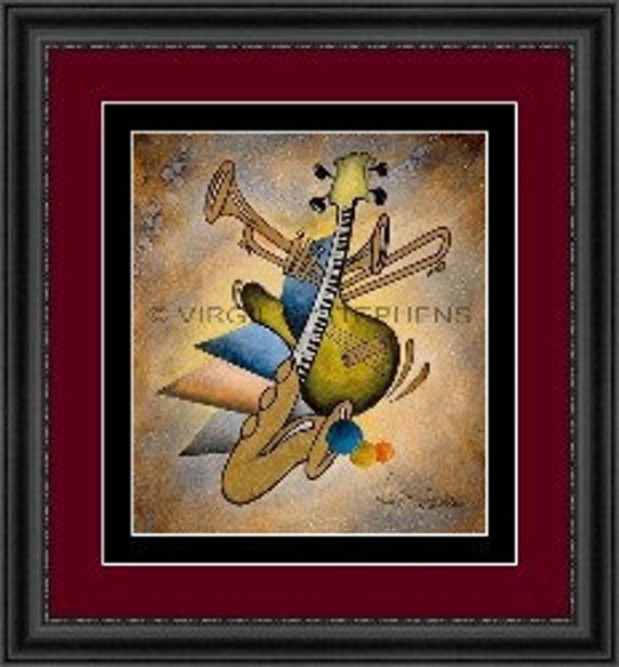14x16, 16x18 Abstract Jazz Music Wall Art | Colorful Instrument