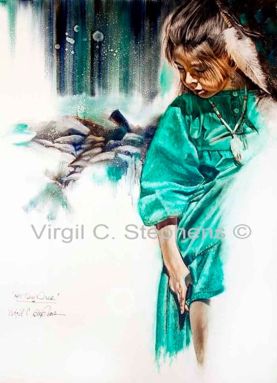 Native American Art Her New Dress Print Of A Young Apache Etsy