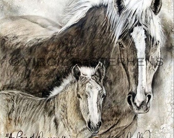 14x14 Horse Art Print | Mare and Foal Western Horse Painting | Rustic Ranch Wall Decor | Country Farmhouse Equestrian Gift