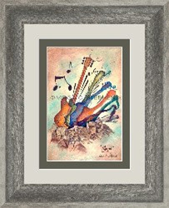 12x16, 16x24, 20x30 Colorful Abstract Guitar Art Print | Musical