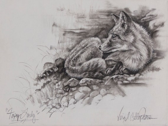  Arte del zorro dibujo original a lápiz de Foxy Lady de un