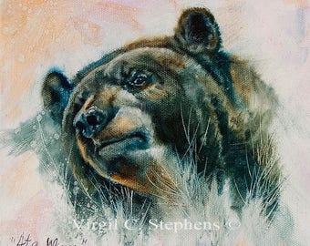 Bear Art, At A Glance, print of a black bear, wildlife artwork, bear print