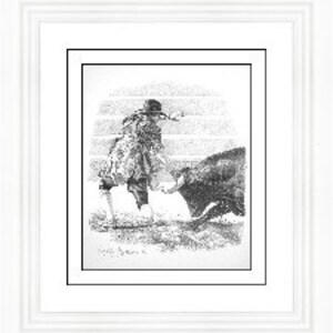 Bull Fighting, drawing of a rodeo cowboy fighting the bull at the rodeo, western cowboys, western drawing image 2