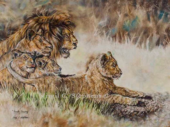 African Lions Family Bonding Print From The Original Oil Etsy
