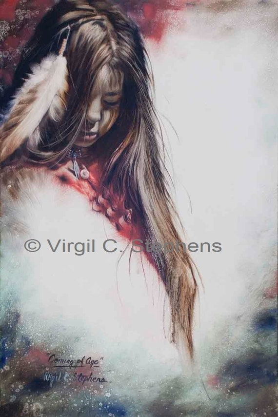 Native American art, Coming Of Age, print from the original oil painting of a young Apache girl, southwest artwork, Native American art