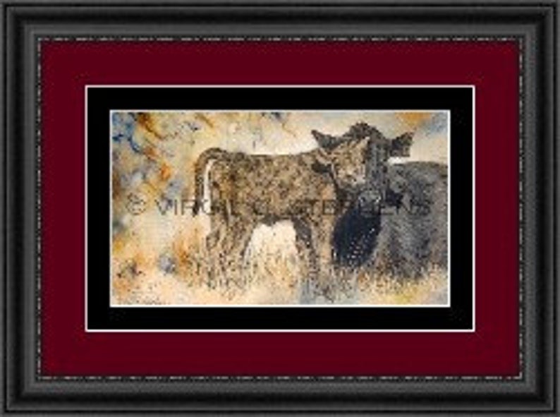 Cattle Art, Mothered Up, print from the original oil painting of a cow and her calf, cattle art, western art of cows, cattle in New Mexico image 3