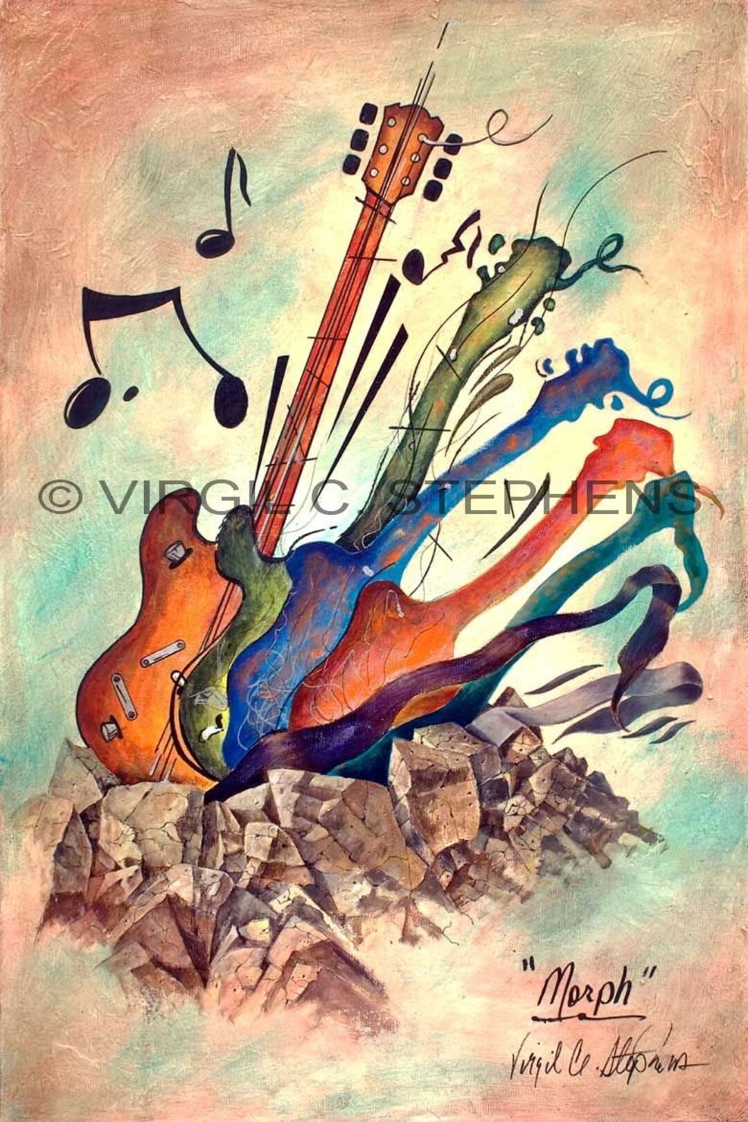 12x16, 16x24, 20x30 Colorful Abstract Guitar Art Print | Musical