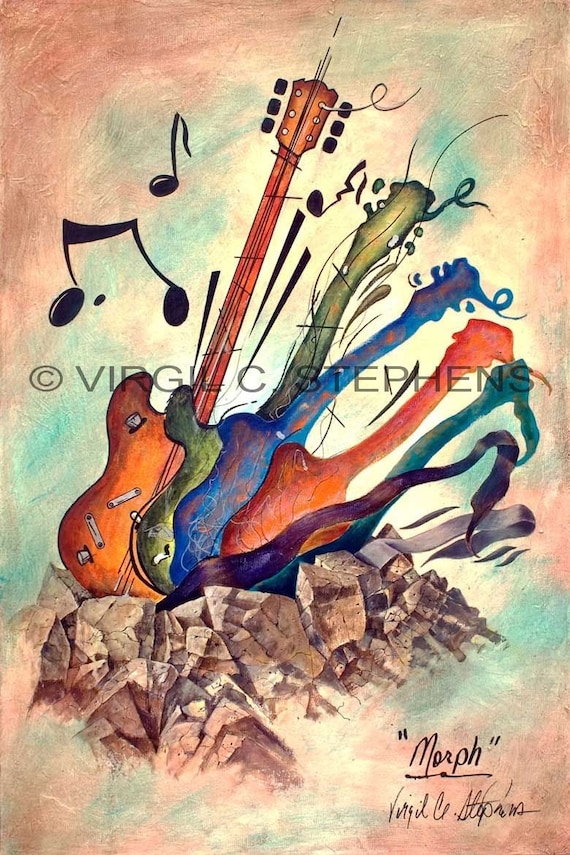 12x16, 16x24, 20x30 Colorful Abstract Guitar Art Print | Musical