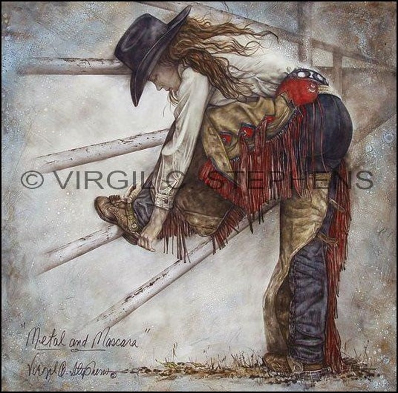 Cowgirl Art, Metal & Mascara, Print From the Original Oil Painting of a ...