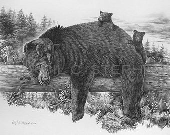 絵画。原画【ビールと熊】 絵画『ベア＆バイク』熊 エッフェル塔 カラフル 綱渡り 壁掛け