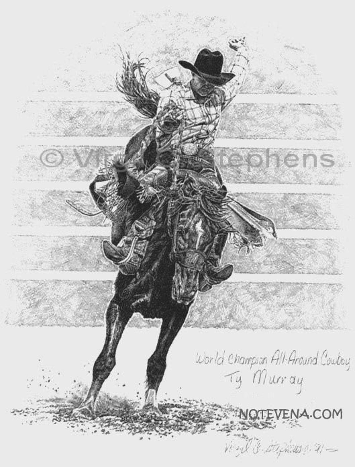Rodeo Art, World Champion Ty Murray, Drawing of Rodeo Cowboy, NFR Rodeo