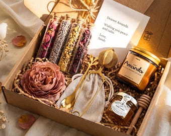 Tea Gift for Mom-Relaxing Herbal Tea Gift Set-Birthday or Mother’s Day Gift-Self Care Relaxation Box-Birthday Gift Box For Her With Candle