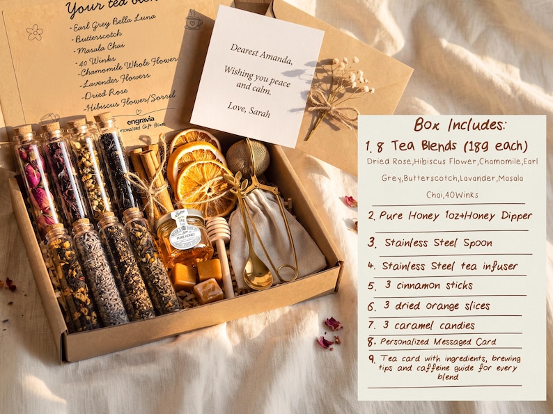 Personalized Tea Gift Box for Her-Tea Lover Gift Set-Self Care Gift Set-Birthday Gift Basket-Thank You Gift-Hygge Box-Christmas Gift for Mom Box#1